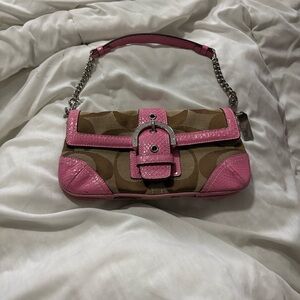Coach Pink and Tan Shoulder Bag